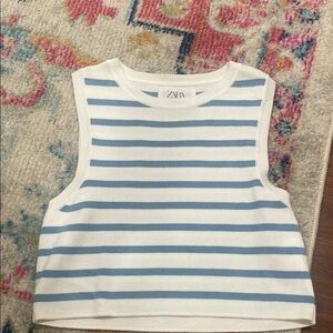 Zara Sleeveless Top with Blue and White Stripes
